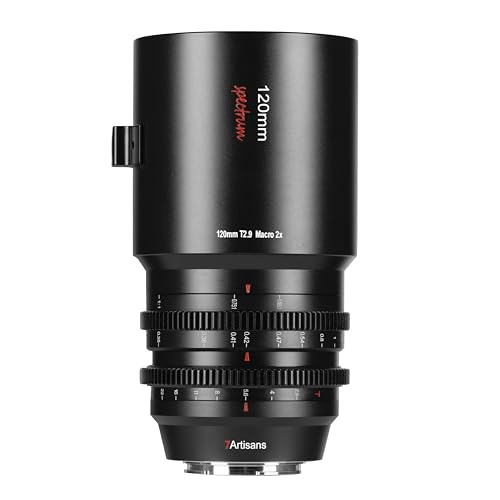 7artisans 120mm T2.9 Macro 2X Cine Objetivo, Full Format, 270° de ángulo de enfoque ampliado, 2 aumentos, apertura T2.9 brillante, compatible con Canon EOS R-Mount EOS serie R,