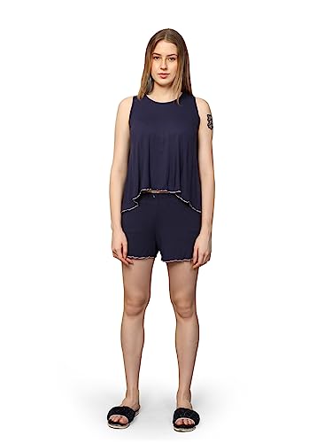 Image of Evolove Women's Micro Modal Round Neck Sleeveless Night Suit /Top & Short Set Super Soft Comfortable (Modal-Shorts Set)