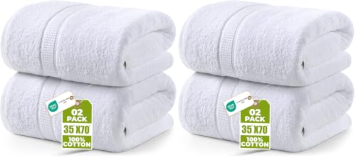 Image of Utopia Towels Luxurious Jumbo Bath Sheet 2 Piece, 600 GSM, 35 by 70 Inches, 100% Ring Spun Cotton, Highly Absorbent and Quick Dry Extra Large Bath Towel, Super Soft Towel, White (Pack of 2)