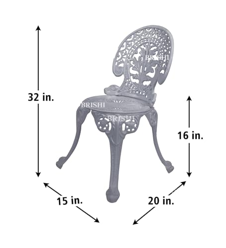 Image of BRISHI Cast Aluminium Garden Patio Seating Chair and Table Set for Balcony Outdoor Furniture with 1 Table and 3 Chair Set (White) (Grey)