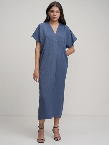 Image of Tokyo Talkies Women's Dresses for Women | Solid Color | Kaftan Style | Holiday Midi Dress | Short Kaftan Sleeves | Relaxed & Elegant