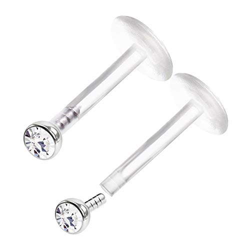 BanaVega 2PCS Acrylic Push in Monroe Labret 16g 5/16 8mm 2mm Clear Crystal Ball Spiderbite Earrings Spider Bite Piercing Jewelry 0302