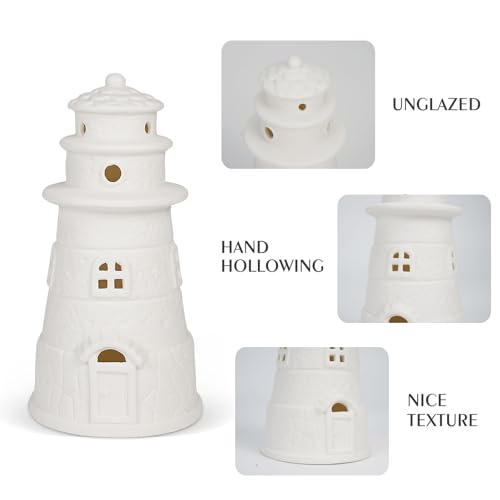 Lighthouse Book Shelf Decor Aesthetic Beach Themed Room Decor 6.3Inch | White Ceramic Lighthouse Statue Lamp, Nautical Coastal Ocean Decoration for Home Bedroom Bathroom Living Room - image 5