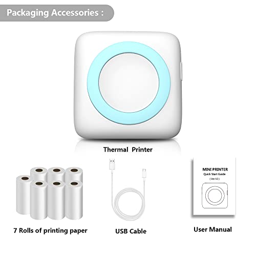 Letsketch Mini Sticker Maker, Thermal Picture Inkless Printer, Sticker Printer, Wireless Bluetooth Receipt Printer, 300Dpi For Journal Book/Note/Label/Photo(7 Rolls Thermal Paper) #TOP7