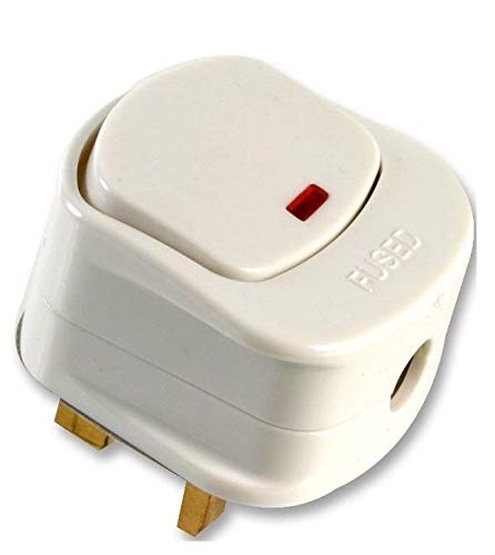 K M Electronics® 13A 13 AMP Switched Mains Plug White RED NEON Indicator Light