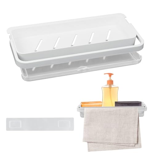 Abtropfgestell Spüle Geschirr,Geschirrabtropfgestell Klein Spülbecken Abtropfgestell Ohne Bohren Küchenspüle,Geschirr trockengestell Organizer Hängend Wand für Küche Badezimmere, 1 Stück, Weiß
