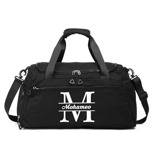 Personalized Travel Duffel Bag for Men: Multi-compartment with Shoulder Strap and Name - Gift for Birthday Weekend Holiday - for Friends Sport Traveler Lover (Black)