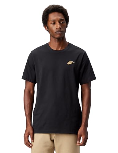 Nike Men's Sportswear Club T-Shirt, Black/Gold, Medium