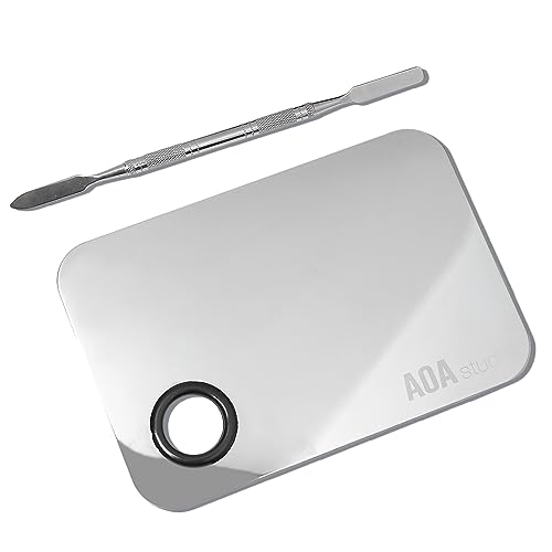 AOA Studio Stainless Steel Makeup Mixing Palette for Beauty Costmetic with Spatula Eye Lip Face Makeup 6 x 4 inch Silver