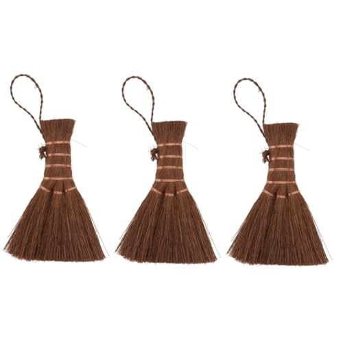FOMIYES 3 Pcs Mini Brown Broom Adorable Broom Delicate Corner Broom Mini Household Cleaning Broom Small Palm Broom Desktop Cleaning Tool Natural Palm Broom Useful Broom Mini Shape Broom