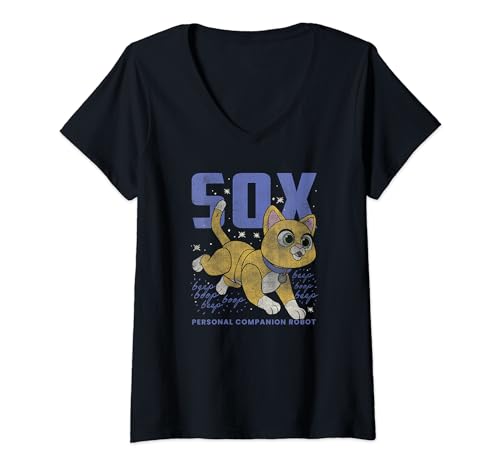 T-shirt Col V Disney Pixar Lightyear Sox pour Femme avec Poster Chat Robot Rétro