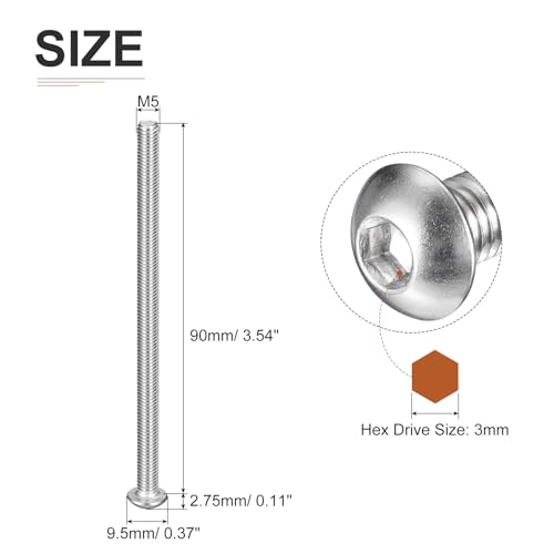 DTGN M5-0.8x90mm Button Head Socket Cap Screws - 10Pack - Good for Machine - 304 Stainless Steel 18/8 - Hex Drive Full Thread Fasteners - Image 2