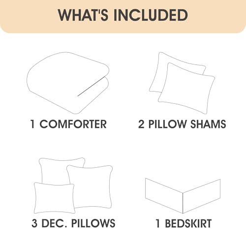 Image of LANCO MODERN LIFESTYLE 7 Pieces White Comforter Set, Queen Size, 3D Clip Jacquard Bedding Set for All Seasons, Ultra Soft and Fluffy, Matching Pilllow Shams, Bedskirt and Decor Pillows