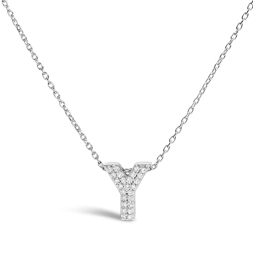 10K White Gold Diamond Accent "Y" Initial Bubble Pendant Necklace