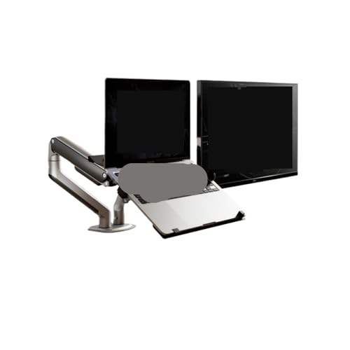Support pour écrans doubles réglable en hauteur bras articulé et socle gris météorite