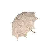 Elegante sombrilla beige de encaje, bordado y mango de madera para novias, un complemento muy original con el que destacarás el día de tu boda, sorprende a todos tus invitados con esta preciosa sombrilla para novias.