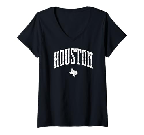 Damen Houston Texas Vintage City T-Shirt mit V-Ausschnitt