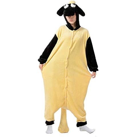 Unisex Adult Pajamas, Animal Onesies Cartoon Costume One Piece Sleepwear Plush Nightclothes Cosplay Party Christmas Halloween Clothes (Sheep, XL) Cover
