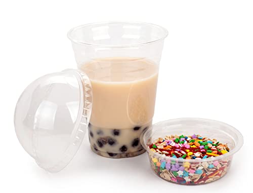 Image of •GOLDEN APPLE Cup series, 16oz Clear Plastic cups +4oz insert with Dome lids No hole 50sets, (50cups +50insert + 50 Dome lids)
