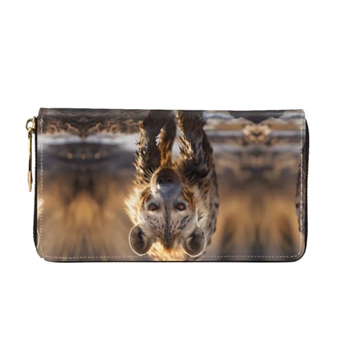 Long Wallet for Women & Men, Lone Hyena Print Leather Bifold Wallet Clutch Purse, for Credit Card Coin Receipts2