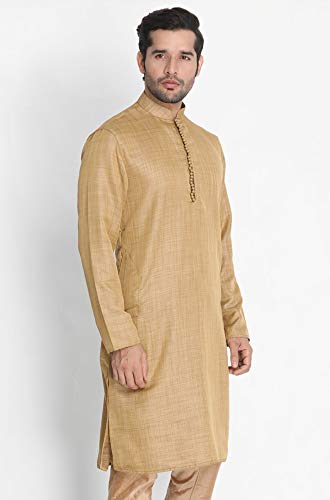 Image of VASTRAMAY Men's Beige Cotton Silk Blend Kurta