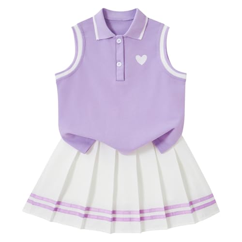 La mejor selección de Ropa interior deportiva para Niña los 5 mejores. 48 Vestidos para niñas de talla 3 a 8, conjuntos de falda deportiva de tenis con pantalón corto interior, Púrpura, 4-5T