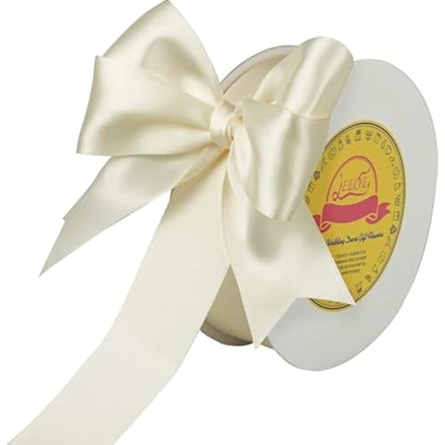 Double Face Continuous Ivory Satin Ribbon 1-1/2 Inch x 50 Yards Polyester Ivory Ribbon for Gift Wrapping Weddings Party Hair Bows Invitations Decorations and More