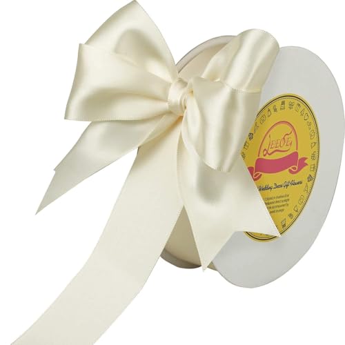 Image of Double Face Continuous Ivory Satin Ribbon 1-1 /2 Inch x 50 Yards Polyester Ivory Ribbon for Gift Wrapping Weddings Party Hair Bows Invitations Decorations and More