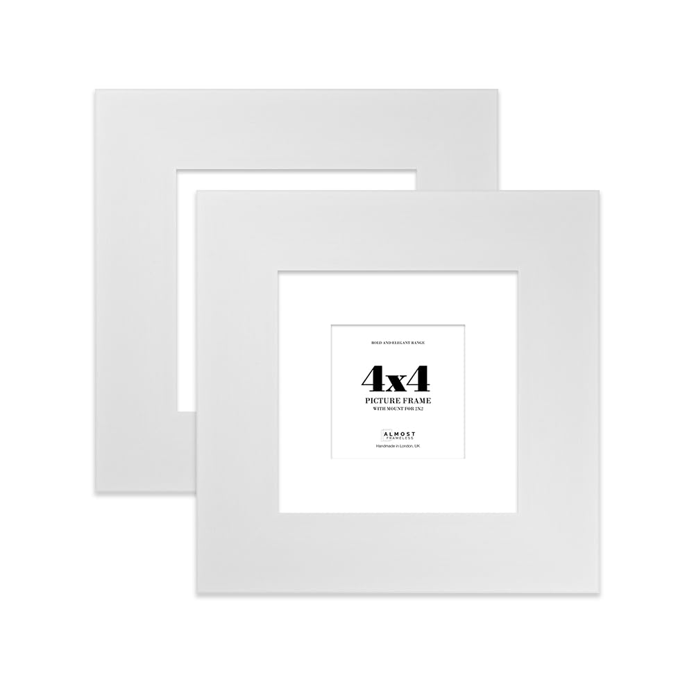 4x4" White Square Frame With Mount for 2x2" Pictures 28mm Edge Frame Display with Wall Hooks and Kickstand, 2 Pack