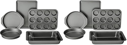 Image of Amazon Basics 6-Piece Nonstick, Carbon Steel Oven Safe Bakeware Set with Cake, Muffin, Cookie, and Loaf Pans, 16.25 x 11.75 x 6.25 inches (Pack of 2)