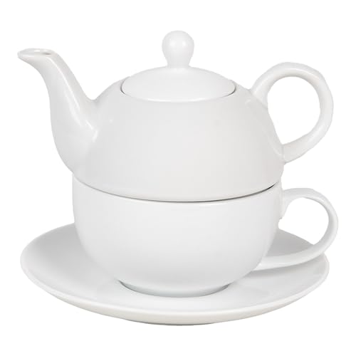 Clayre & Eef Tea for One 350 ml Weiß Keramik Teekannen-Set