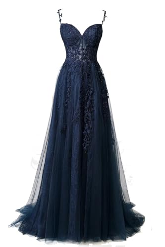 Spaghetti Straps Prom Dresses Long Cocktail Evening Party Gowns for Junior Illusion Floral Tulle Wedding Bridesmaid Gowns