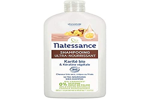 Natessance Ultra-pflegendes Bio-Shampoo, Bio/Keratin, zertifiziert biologisch, Cosmos Organic ohne Sulfate, Palmöl, 100 % pflanzlich, 500 ml Cover