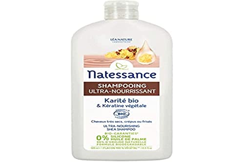 Natessance Shampooing Ultra-Nourissant Karité Bio Kératine Certifié Biologique Cosmos Organic sans Sulfates Huile de Palme Flacon 100% Végétal 500 ml