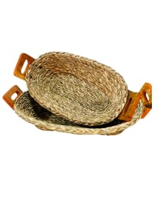 Swadeh The Bread Bower Sabai Grass Bread Basket (Set of 2): Handwoven Eco-Friendly Beige Serveware Baskets, 10 Inch & 12 Inch, Food-Safe Lightweight Tabletop Bread Basket by Indian Artisans 1