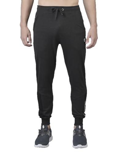 Image of Dollar Cotton Rich French Terry Fabric Solid Men's Jogger | Contrast Cut & sew Panels | Derby Rib Waistband with Drawcord | Cross Pockets with Zip on one Side | Embossed Logo Branding on Front Panel
