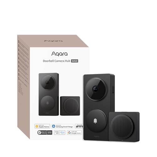 Aqara Smarte Türklingel mit Kamera G410,2K,Homekit-Sicherheits-Video,2-Wege Audio,Integrierte Matter Hub,drahtlos/draht, kompatibel Apple Home,Google,Home-Assistant,2.4/5GHz WLAN, mit Chime, Schwarz