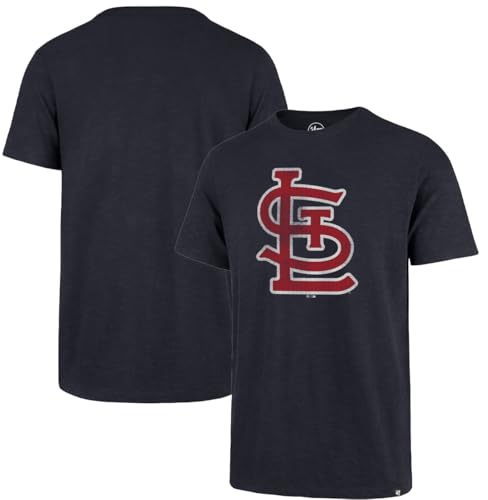 47 Brand MLB Mens Team Color Distressed Imprint Primary Logo Short Sleeve Baseball T-Shirt - St. Louis Cardinals - Navy - X-Large