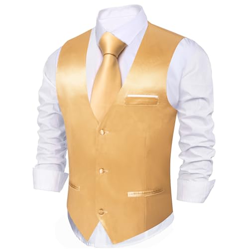 Image of Barry.Wang Vest for Men Business /Leisure Dress Suit Vests V-neck 2 Pockets Wedding Party Tuxedo Satin Waistcoat
