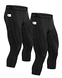 Roadbox Mens 3/4 Compression Pants with Pockets Running Workout Baseketball Base Layer Legging Tights