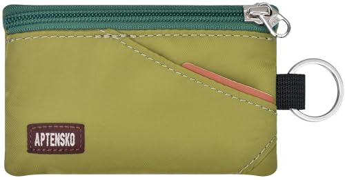 Image of RFID Blocking Travel Wallet with Adjustable Lanyard, Small Nylon Zipper Pouch and Badge Holder for ID, Credit Cards, Cash, Keys, Commuters (Olive Green)