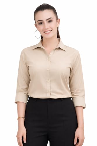 Image of Skyla Women's Cotton Rich Formal Shirt | 3 /4 Sleeve Office Wear | Regular Fit Business Casual Workwear