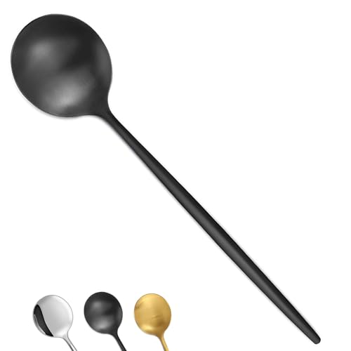 Bestdin Lot de 12 cuillères, Ensemble exquis de cuillères à soupe 20 cm (7,9 pouces), Cuillères à soupe et à manger en acier inoxydable mat noir pour la maison/les restaurants/les fêtes, Passent au