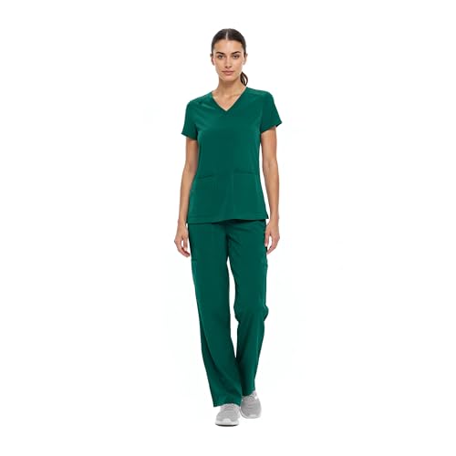 Natural Uniforms Women's Cool Stretch V-Neck Top and Cargo Pant Set (True Hunter Green, Medium-Petite) by Natural Uniforms - Used condition - Image 2