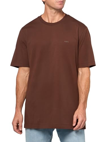 BOSS Camiseta masculina de gola redonda de algodĂŁo com logotipo pequeno, Marrom ferrugem, M