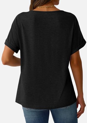 Womens Short Sleeve T Shirts V Neck Loose Fit Shirts Summer Casual Basic Tee Tops4