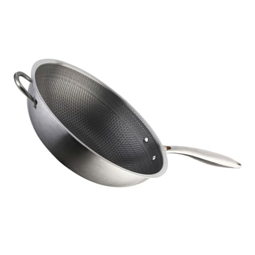 Wok de acero inoxidable con doble asa y fondo plano antiadherente miniatura 1