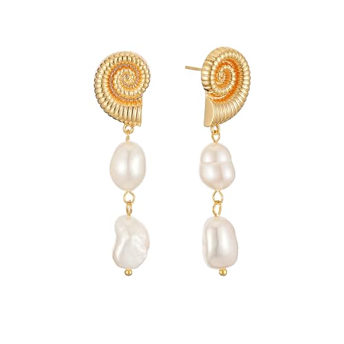 Sylph Gold Seashell Pearl Earrings For Women Pearl Drop Earrings Summer Beach Earring Hypoallergenic Jewelry