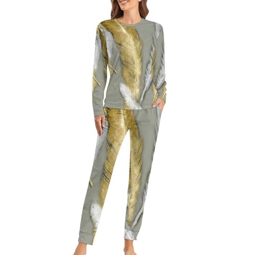 Pyjama femme Plume d'or avec haut manches longues et pantalon contre le froid nocturne