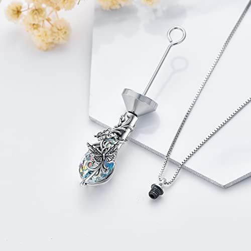 Animal Crystal Urn Necklace For Ashes Sterling Silver Butterfly Dragonfly Bee Phoenix Peacock Hummingbird Fox Angel Wing Pentagram Pentacle Cremation Necklace Heart Teardrop Urn Holder Necklaces For Women Memorial Jewelry4